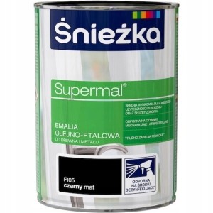 Farba Emalia olejno-ftalowa do drewna i metalu Śnieżka Supermal czarny mat