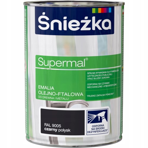 Farba Emalia olejno-ftalowa Śnieżka Supermal Czarny połysk 0,8 l