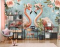 FOTOTAPETA piękne FLAMINGI ptaki RÓŻE kwiaty PASTELOWE KOLORY +klej gratis