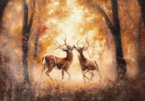FOTOTAPETA jak malowany obraz jelenie JESIENNY PIĘKNY LAS + klej gratis