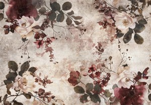 FOTOTAPETA gałązki liście kwiaty kwiatki przecierany beton + klej gratis