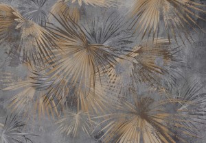 FOTOTAPETA przecierany beton gałązki liście palmy brąz szary +klej