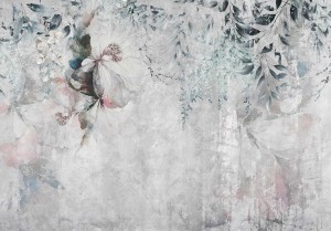 FOTOTAPETA przecierany beton gałązki liście kwiaty jasne piękne kolory+klej