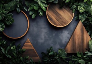 FOTOTAPETA 3D EFEKT zielone liście listki duże DREWNIANE ozdoby+klej GRATIS