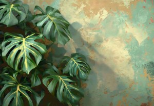 FOTOTAPETA EFEKT 3D zielone duże liście MONSTERY betonowe tło + klej GRATIS