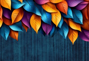 FOTOTAPETA piękne DUŻE liście w żywych kolorzch na granatowym betonie +klej