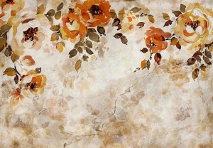 FOTOTAPETA przecierany beton gałązki liście kwiaty jesienne kolory + klej