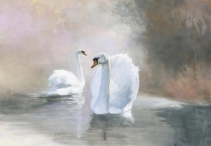 Fototapeta jak malowany obraz żywe kolory ŁABĘDZIE jezioro + klej gratis
