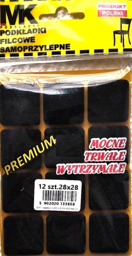 Podkładki filcowe samoprzylepne mocne premium 28x28 czarne