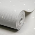 Tapeta ścienna szara tkanina dziecięca w białe małe gwiazdki gwiazdeczki