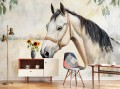 Fototapeta liście koń delikatne kolory NOWOCZESNA salon sypialnia LOFT