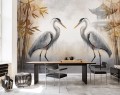 Fototapeta liście ŻURAW żurawie ptaki orientalny styl zen salon sypialnia