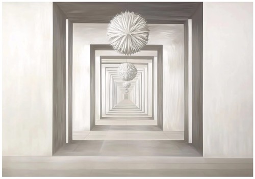 Fototapeta 3d do sypialni perspektywa biało szara ILUZJA głębia MINIMALIZM