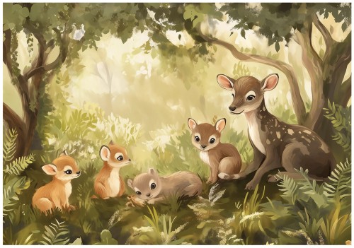 Fototapeta leśne zwierzęta dla dzieci jelenie w bajkowym stylu