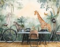 Fototapeta dżungla zwierzęta żyrafa zebra dla dzieci do pokoju