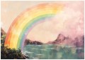 Fototapeta tęcza nad jeziorem pastelowa dekoracja do pokoju dziecka