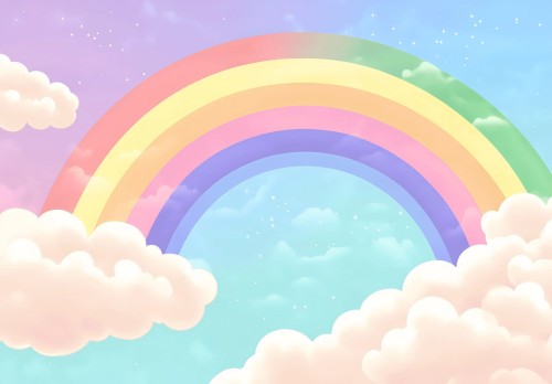 Fototapeta pastelowa tęcza i chmurki dla dzieci bajkowy pokoj przedszkolaka