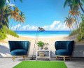 Fototapeta plaża tropikalna palmy ocean niebo wakacje rajska laguna relaks
