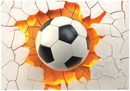 Fototapeta 3D przestrzenna piłka z efektem ognia i pękającej ściany