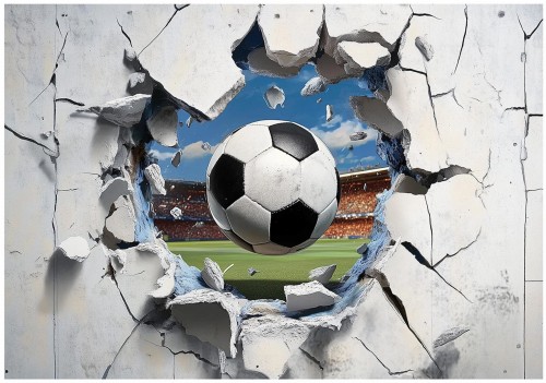 Fototapeta piłka nożna stadion 3D dziura w betonie sportowy efekt ściany