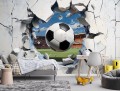 Fototapeta piłka nożna stadion 3D dziura w betonie sportowy efekt ściany