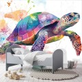 Fototapeta żółw morski w kolorach tęczy akwarela do pokoju młodzieżowego