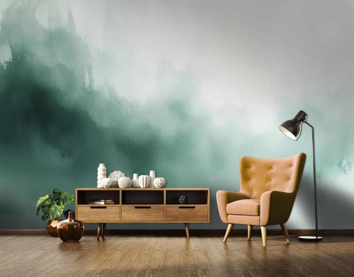 Fototapeta zielona akwarela mgła do salonu sypialni nowoczesna dekoracja