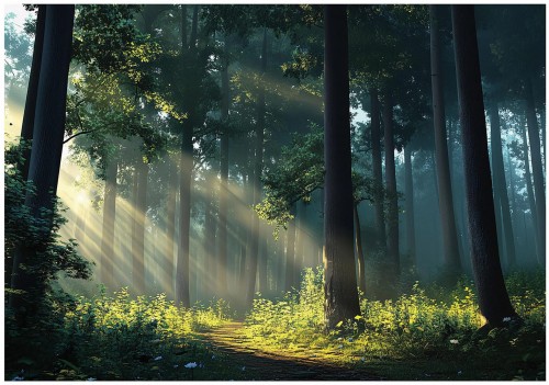 Fototapeta las słońce promienie światła drzewa natura relaks do salonu