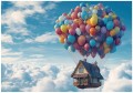 Fototapeta do pokoju dzieci Dom lecący na balonach fantastyczny krajobraz