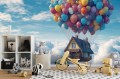 Fototapeta do pokoju dzieci Dom lecący na balonach fantastyczny krajobraz