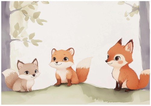 Fototapeta do pokoju dzieci Trzy liski w lesie do pokoju dziecięcego