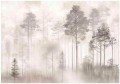 Fototapeta las we mgle minimalistyczna dekoracja ściany drzewa nowoczesna