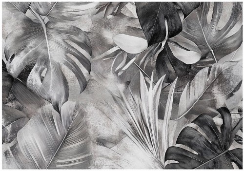 Fototapeta liściasty wzór czarny biały styl glamour