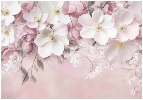 Fototapeta kwiaty białe różowe tło pudrowe romantyczne
