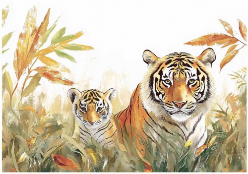 Fototapeta tygrysy pomarańczowe białe wśród roślinności