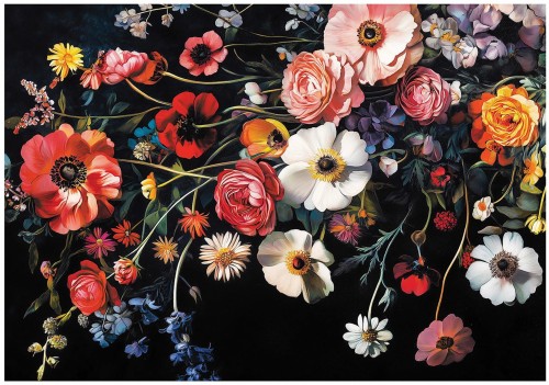 Fototapeta kwiatowy bukiet czarny czerwony elegancja