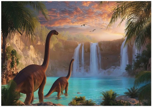 Fototapeta 3d wodospad niebieski brązowy prehistoryczne dinozaury