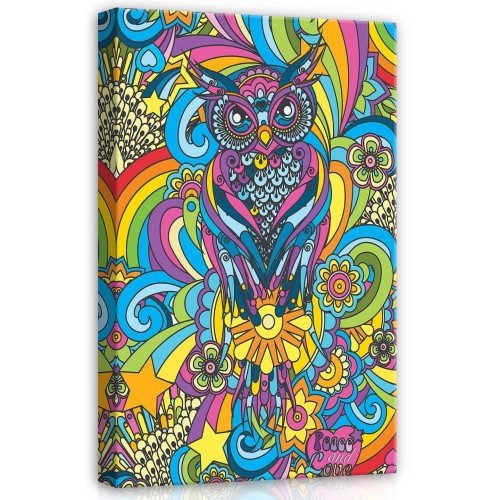 Obraz na płótnie obraz na ścianę sowa fioletowa żółta 40 x 60