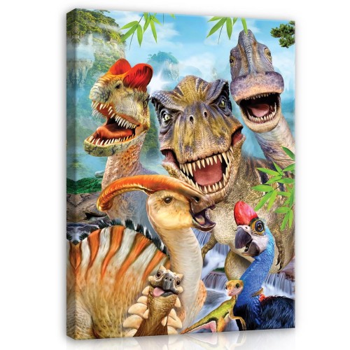 Obraz na płótnie obraz na ścianę zielony niebieski dinozaury 75x100