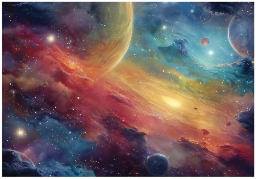 Fototapeta kosmos niebieski żółty planety i gwiazdy przestrzeń galaktyka