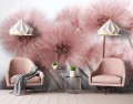 Fototapeta różowe puszyste kwiaty dekoracja ściany pastelowa róż biały