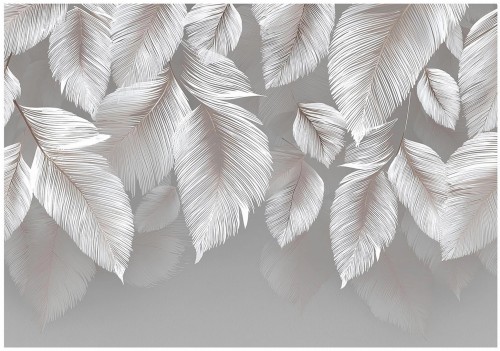 Fototapeta biało srebrne liście nowoczesna dekoracja ścienna szaro biał