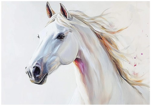 Fototapeta biały koń obraz na ścianę nowoczesna dekoracja szara biel