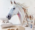 Fototapeta biały koń obraz na ścianę nowoczesna dekoracja szara biel
