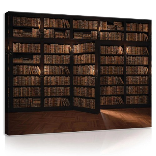 Obraz na płótnie obraz na ścianę brązowy czarny biblioteka półki 75x100