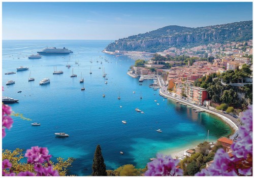 Fototapeta morze niebieskie panorama z zatoką i statkami