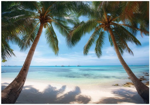Fototapeta morze niebieskie tropikalna plaża z palmami