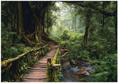 Fototapeta tropikalny las zielony gęste drzewa i most