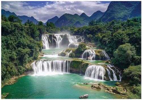 Fototapeta kaskady wodospadu góry zielone niebieskie