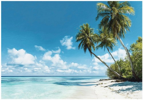 Fototapeta morze niebieskie zielone tropikalna plaża z palmami